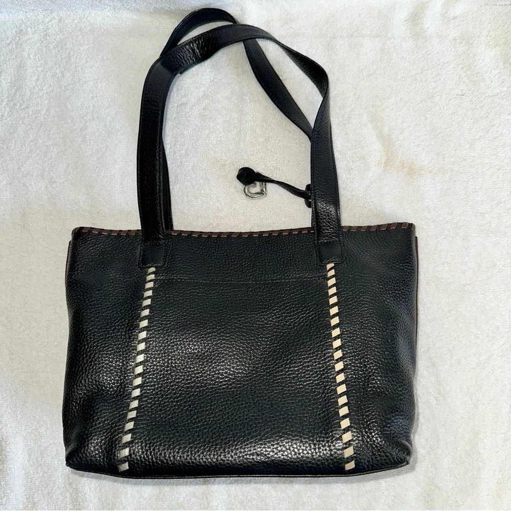 Vintage Brighton Black Leather Tote Bag Whipstitch Heart Charm 90s Y2K Shoulder - Picture 10 of 10
